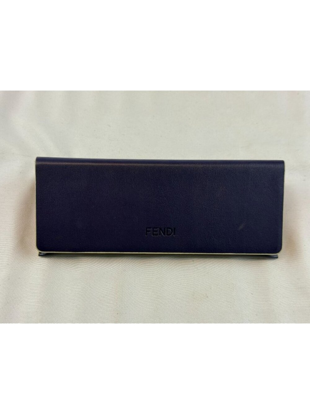 Fendi Sunglasses Case, Large Blue Leather Triangle Hard Case, Coral Cloth, WIDE